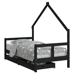 Foto van Vidaxl kinderbedframe met lades 80x160 cm massief grenenhout zwart