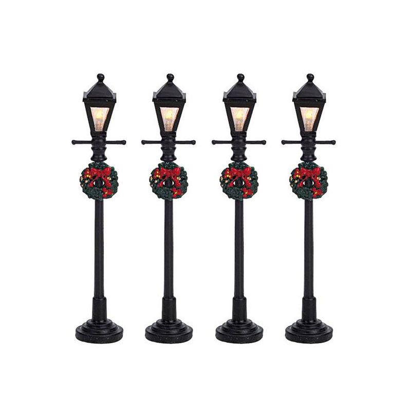 Foto van Lemax - 'sgas lantern street lamp's - set van 4 stuks - verlicht accessoire - exclusief adapter (werkt ook op batterijen)