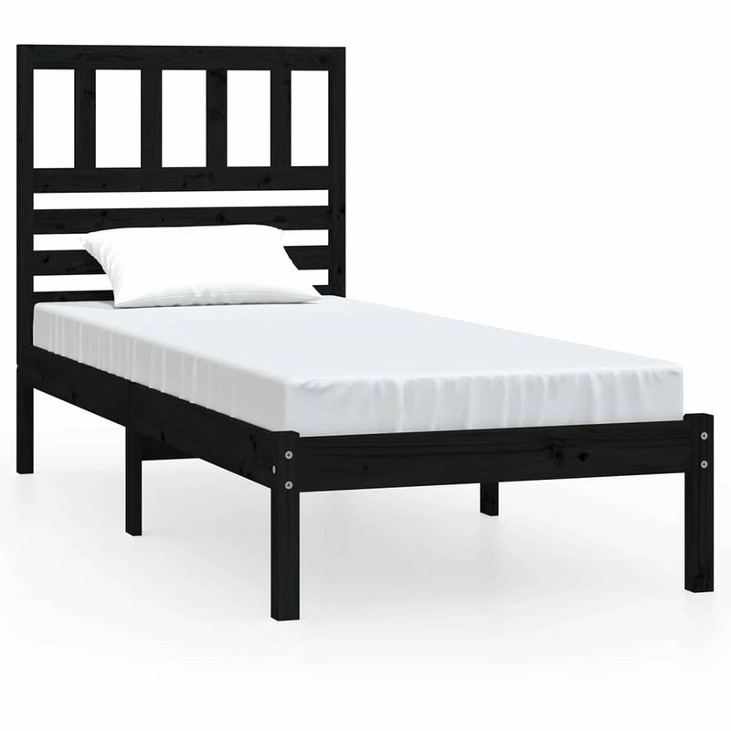 Foto van Vidaxl bedframe massief grenenhout zwart 90x190 cm 3ft single