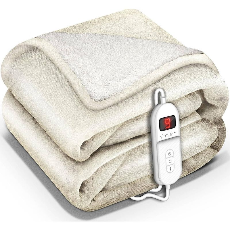 Foto van Sinnlein- elektrische deken met automatische uitschakeling, beige, 160x120 cm, warmtedeken met 9 temperatuurniveaus,...
