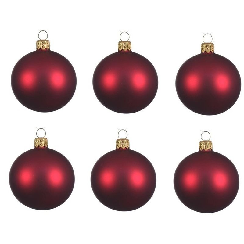 Foto van 12x glazen kerstballen mat donkerrood 8 cm kerstboom versiering/decoratie - kerstbal