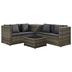 Foto van Vidaxl 4-delige loungeset met kussens poly rattan grijs