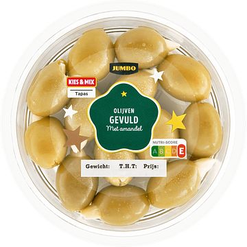 Foto van Jumbo olijven gevuld met amandel 100 g aanbieding bij jumbo | 3 voor 6.00