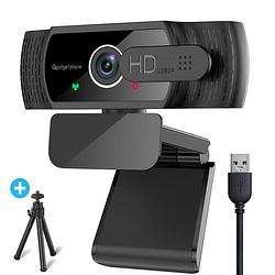Foto van Full hd pro webcam met ruisvrije microfoon - incl. tripod en webcam cover - 1080p - voor laptop en pc - windows en mac