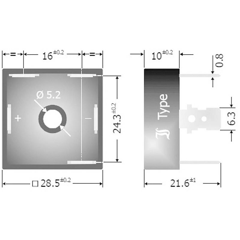 Foto van Diotec db35-04 bruggelijkrichter d-63 400 v 35 a driefasig