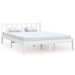 Foto van The living store bedframe grenenhout - 195.5 x 145.5 x 69.5 cm - wit - matras 140 x 190 cm