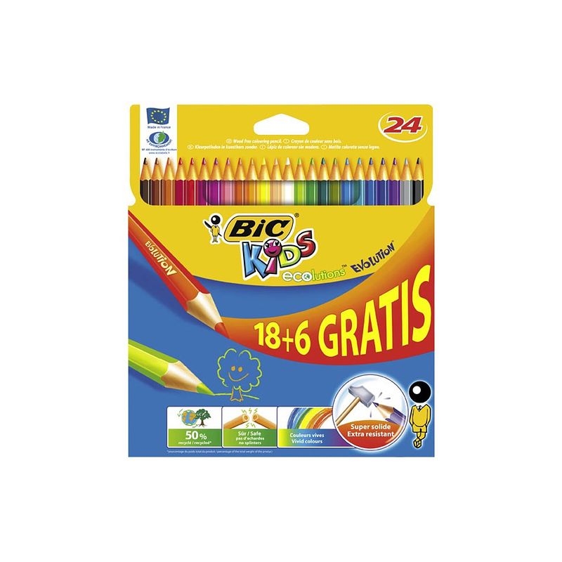 Foto van Bic kids kleurpotloden evolution 18+6 - multikleur