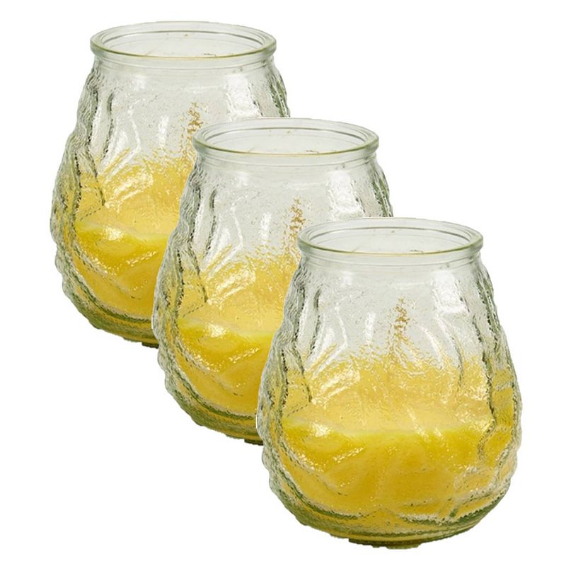 Foto van 3x stuks windlichten geurkaarsen citronella glas 10 cm - geurkaarsen