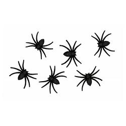 Foto van Chaks nep spinnen 8 cm - zwart glitter - 6x stuks -a horror/griezel thema decoratie beestjes - feestdecoratievoorwerp