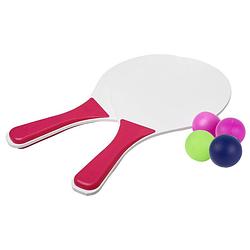 Foto van Roze/witte beachball set buitenspeelgoed met extra balletjes - beachballsets