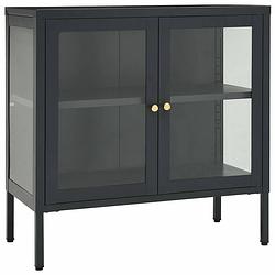 Foto van Vidaxl dressoir 70x35x70 cm staal en glas antracietkleurig