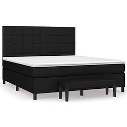 Foto van The living store boxspringbed - zwart - 203 x 180 x 118/128 cm - inclusief pocketvering matras en topmatras