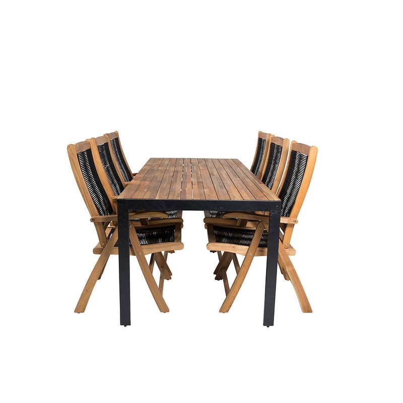 Foto van Bois tuinmeubelset tafel 90x205cm en 6 stoel peter naturel, zwart.