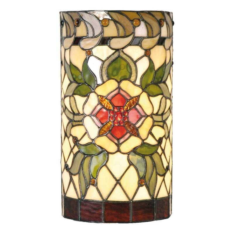 Foto van Clayre & eef tiffany wandlamp cilinder compleet red flower serie - groen, rood, multi colour - ijzer, glas