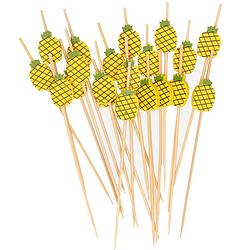 Foto van Cocktail/tapas prikkers - ananas - 20x stuks - bamboo - 12 cm - cocktailprikkers