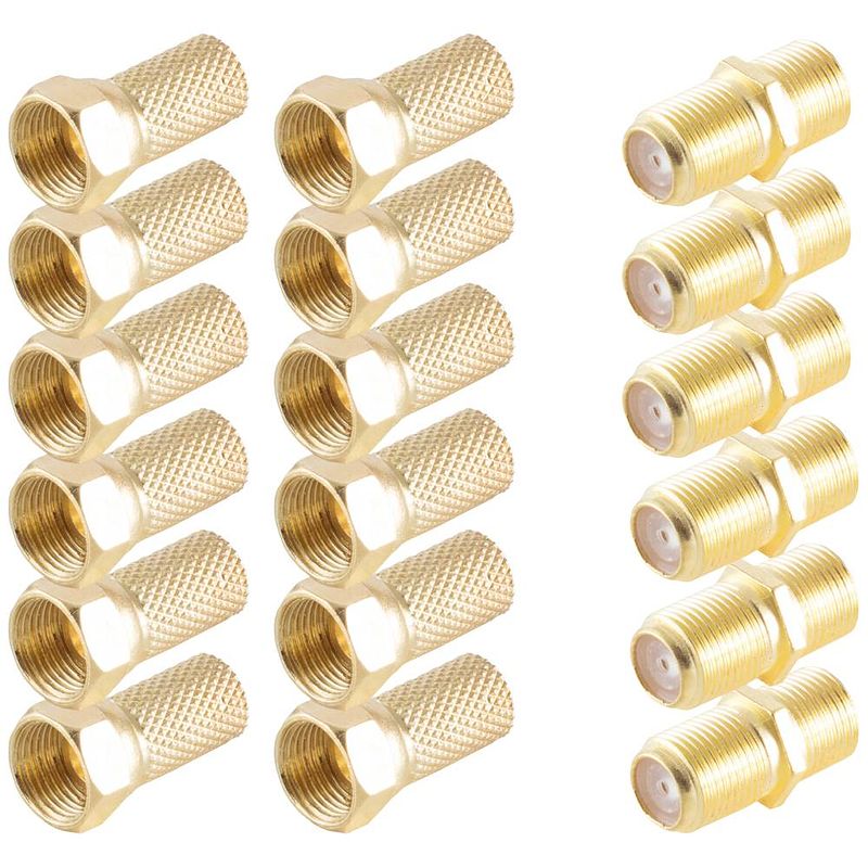 Foto van Shiverpeaks bs15-300014 basic-s-adapterstekker set, sat-f-connector en f-stekker 6,7mm met brede moer, verguld voor antenne-sat-kabel koalxiakabel