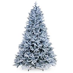 Foto van Snowy hamilton kunstkerstboom - 183 cm - groen - ø 152 cm - 2.585 tips - 350 ledlampjes - besneeuwd - metalen voet