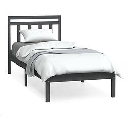 Foto van The living store bedframe grijs - 195.5 x 96 x 100 cm - massief grenenhout - voor 90 x 190 cm matras - stevig en