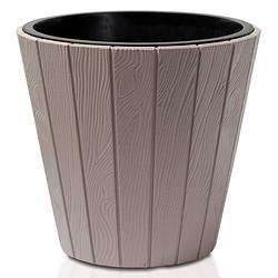 Foto van Prosperplast plantenpot/bloempot wood style - buiten/binnen - kunststof - beige - d30 x h28 cm - plantenpotten