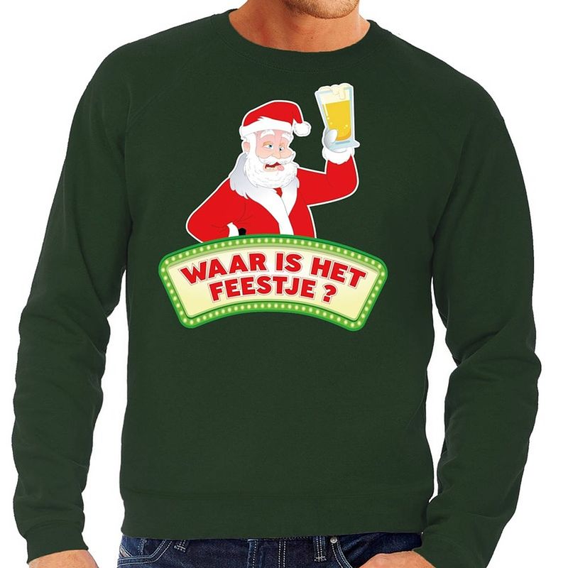 Foto van Foute kersttrui / sweater voor heren - groen - dronken kerstman met biertje s (48)