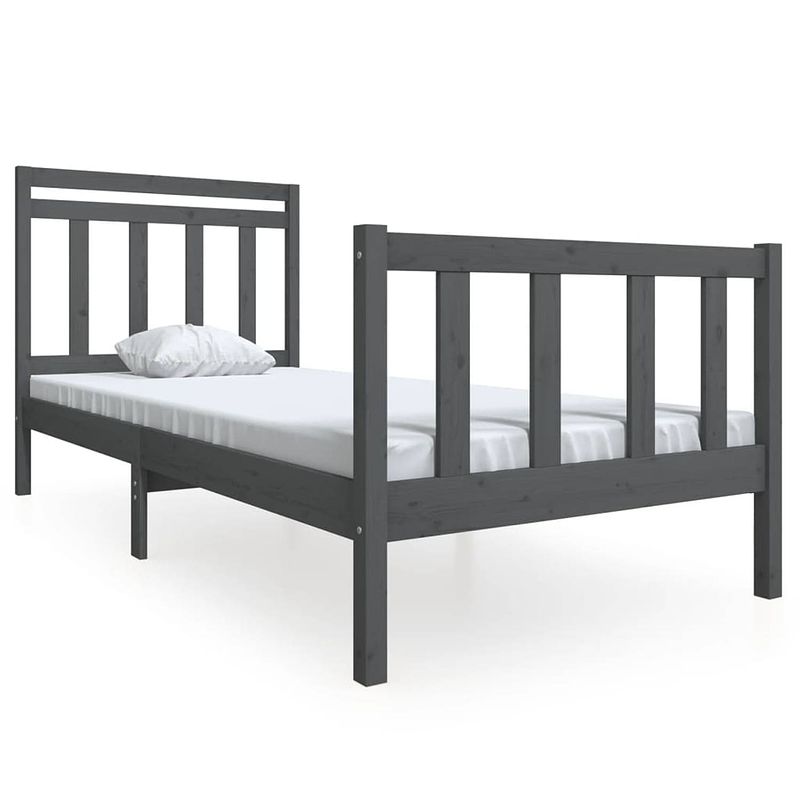 Foto van The living store bedframe grijs en massief grenenhout - 195.5 x 96 x 100 cm - 90 x 190 cm - montage vereist