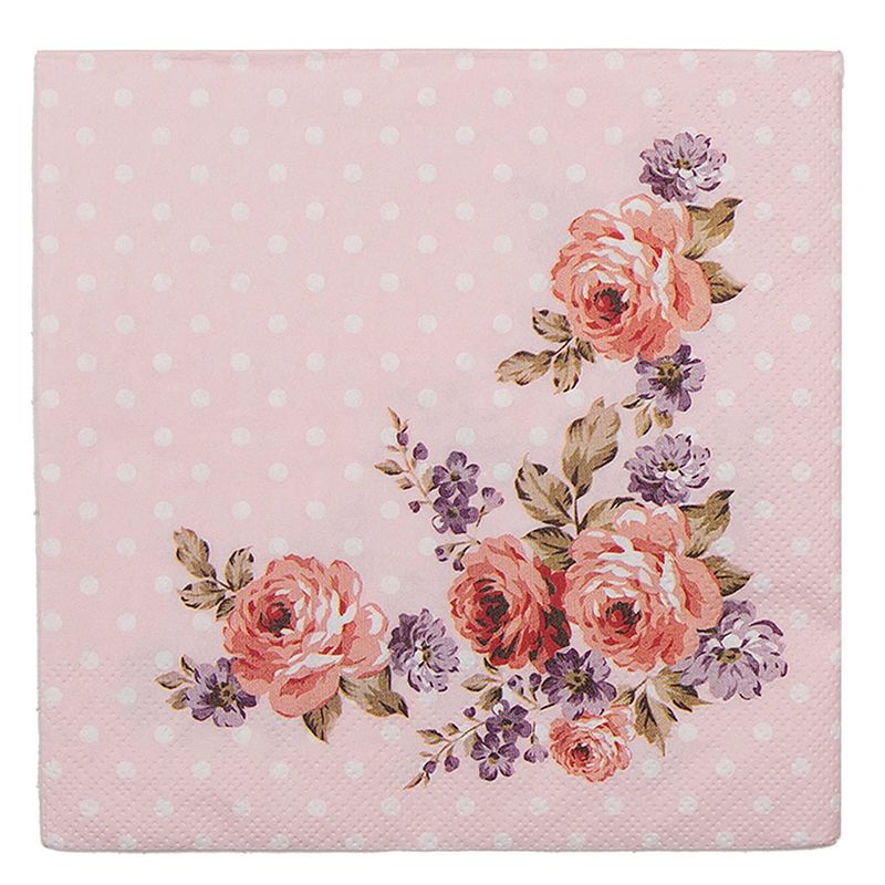 Foto van Haes deco - set van 4 wegwerpservetten - 33x33 cm (20 stuks in verpakking) - papier - dotty rose