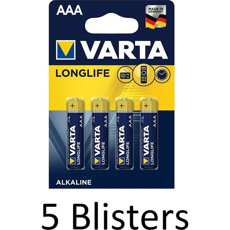 Foto van 20 stuks (5 blisters a 4 st) varta longlife aaa batterijen