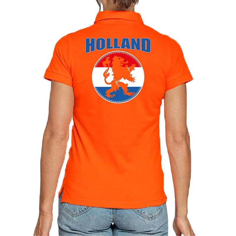 Foto van Oranje fan poloshirt / kleding holland met oranje leeuw ek/ wk voor dames m - feestshirts