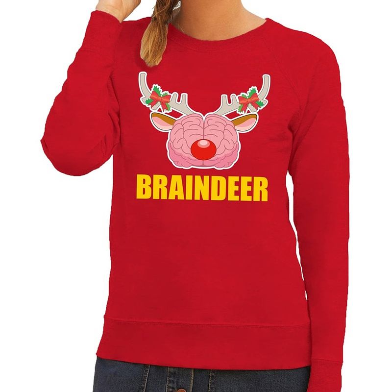 Foto van Foute kersttrui / sweater braindeer rood voor dames - kersttruien xl (42)