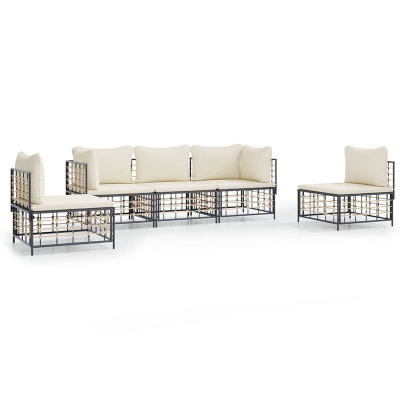 Foto van The living store loungeset - antraciet - poly rattan - hoekbank 72x72x66 cm - middenbank 72x70x66 cm - inclusief kussen