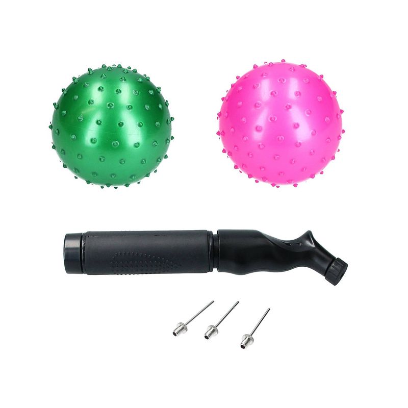 Foto van Banzaa educatieve stekelige bal - 2 stuks met pomp - roze, groen 15cm