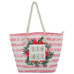 Foto van Strandtas roze/wit summer 54 cm - strandtassen