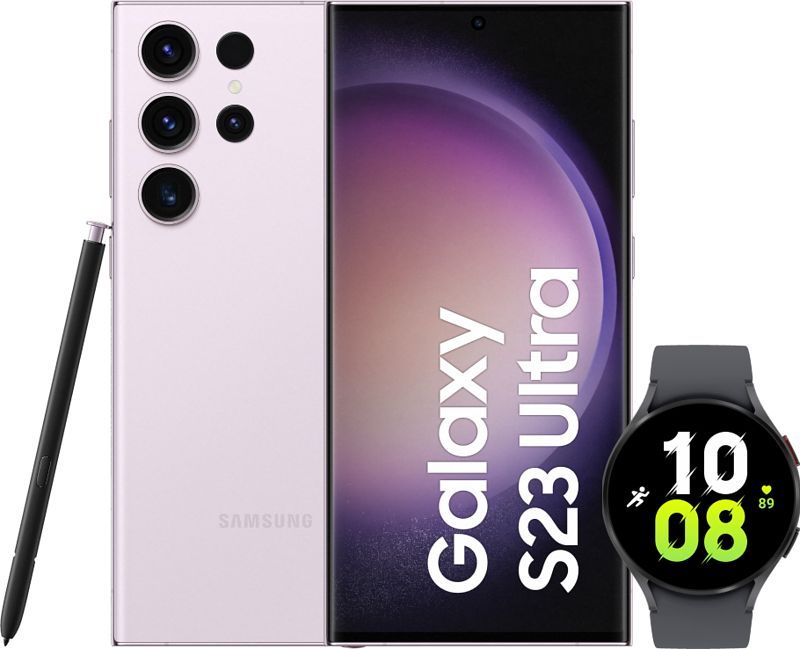 Foto van Samsung galaxy s23 ultra 256gb roze 5g + galaxy watch5 zwart 44mm