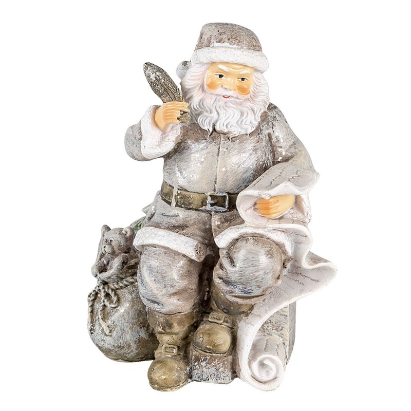 Foto van Clayre & eef kerstdecoratie beeld kerstman 10*7*13 cm grijs kunststof decoratief figuur decoratieve accessoires