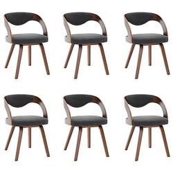 Foto van The living store eetkamerstoelen - 6 stuks - donkergrijs / donkerbruin - stof / hout - 53x54x77 cm