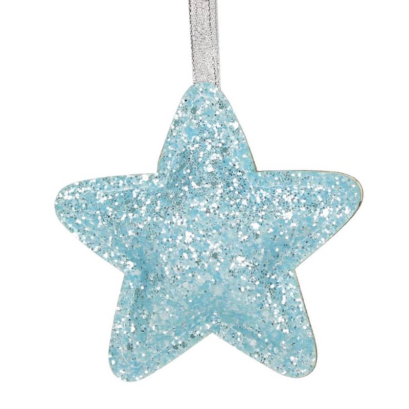 Foto van Peha hangdecoratie ster glitter 14,5 x 26 cm polyester blauw