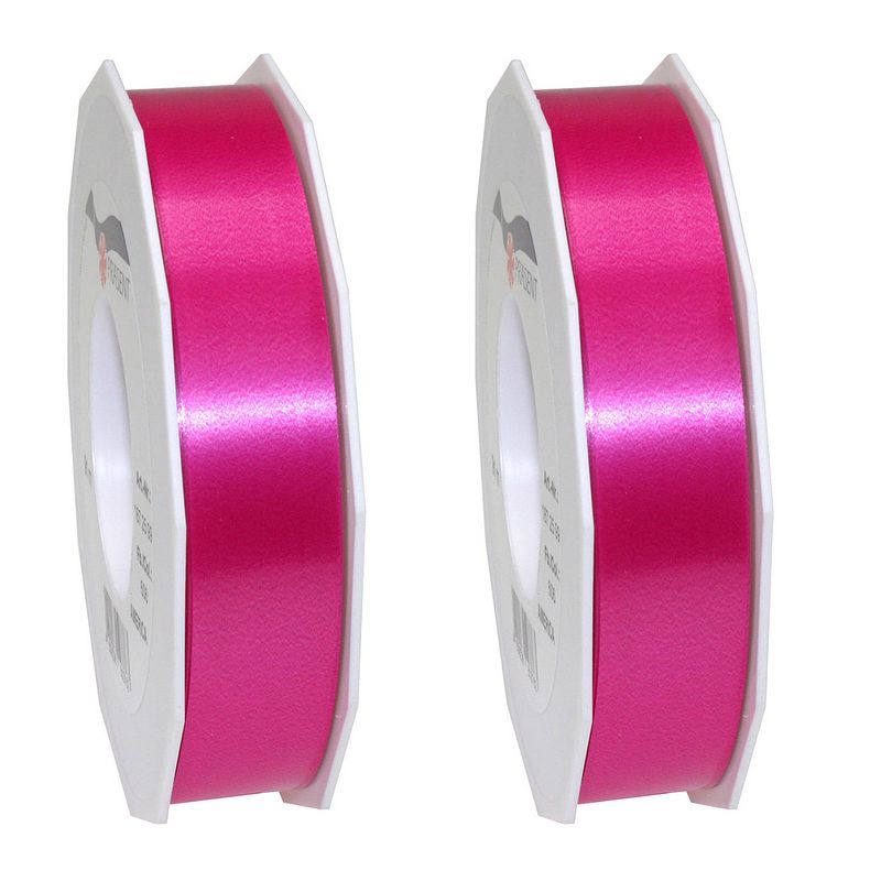 Foto van 2x xl hobby/decoratie fuchsia roze kunststof sierlinten 2,5 cm/25 mm x 91 meter - cadeaulinten