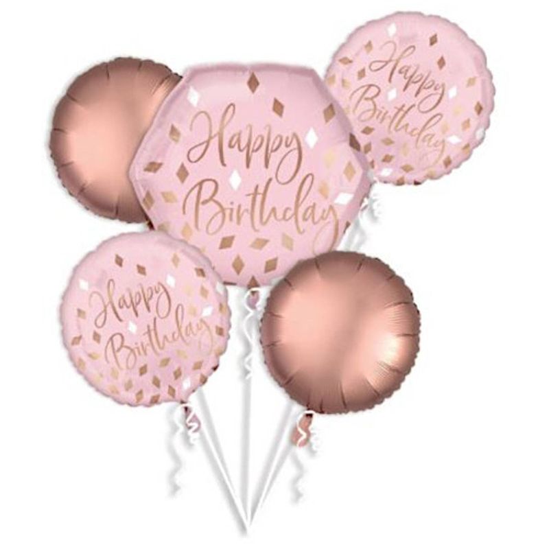 Foto van Amscan folieballon happy birthday 58 cm roze/roségoud 5-delig