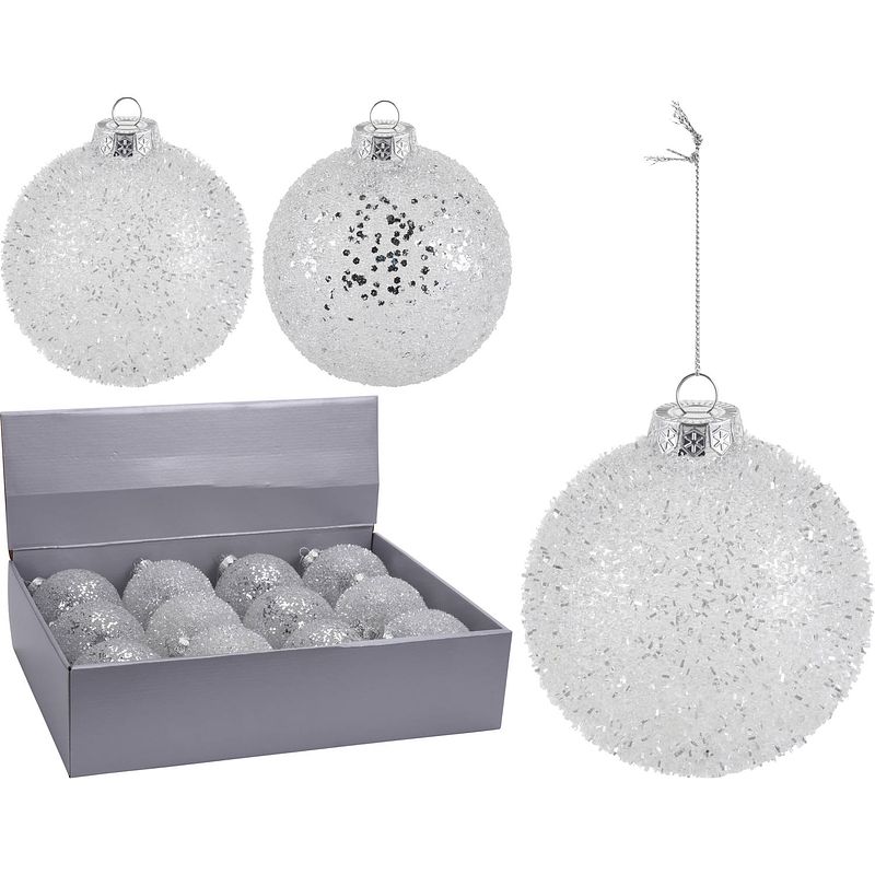 Foto van 6x zilveren glitter kerstballen kunststof 10 cm type 2 - kerstbal