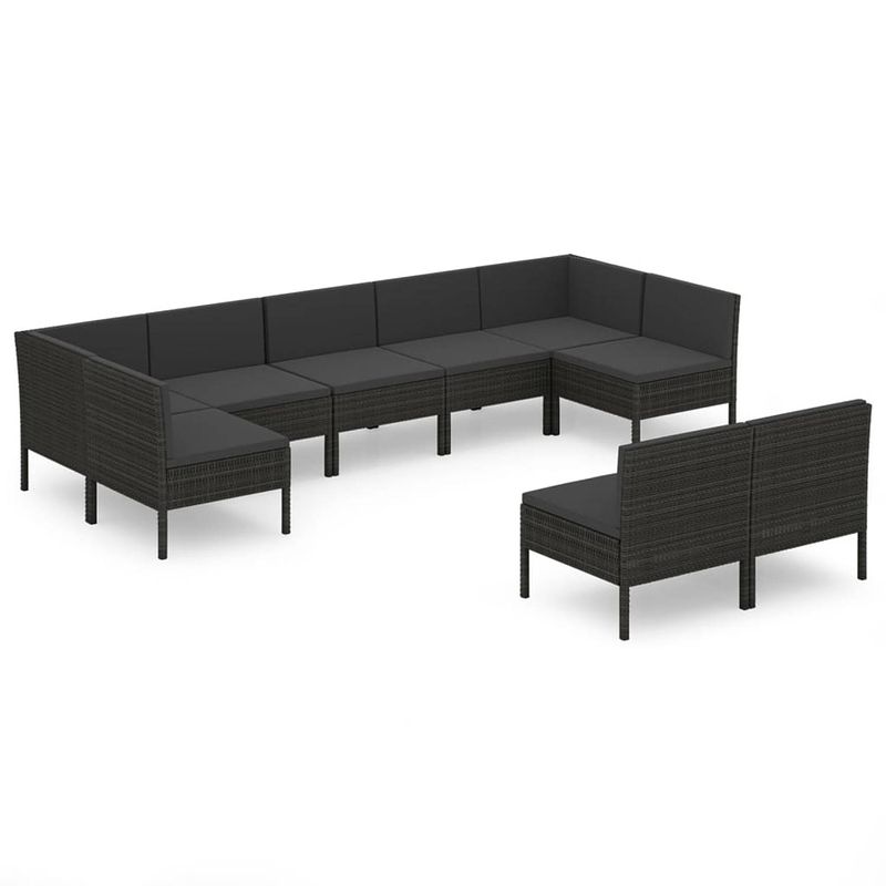 Foto van Vidaxl 9-delige loungeset met kussens poly rattan zwart