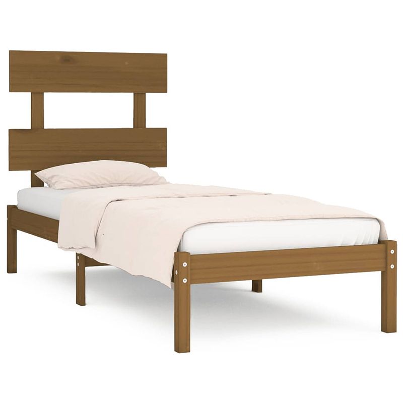 Foto van The living store bedframe grenenhout honingbruin 205.5x105.5x31 cm - tijdloos ontwerp