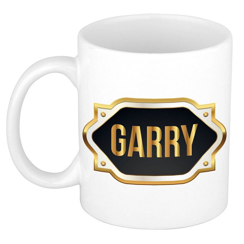 Foto van Naam cadeau mok / beker garry met gouden embleem 300 ml - naam mokken