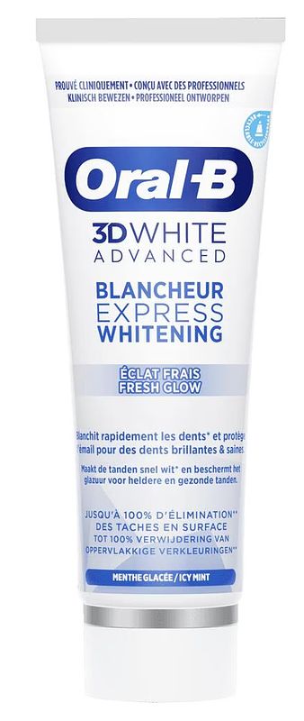 Foto van Oral-b 3d white advanced express whitening fresh glow tandpasta