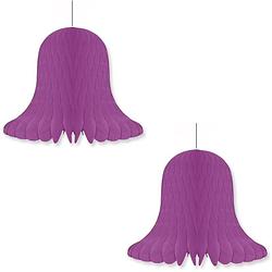 Foto van 2x kerst/feest decoratie klokken violet 20 cm - hangdecoratie