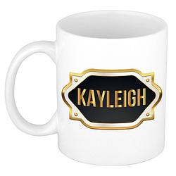 Foto van Naam cadeau mok / beker kayleigh met gouden embleem 300 ml - naam mokken