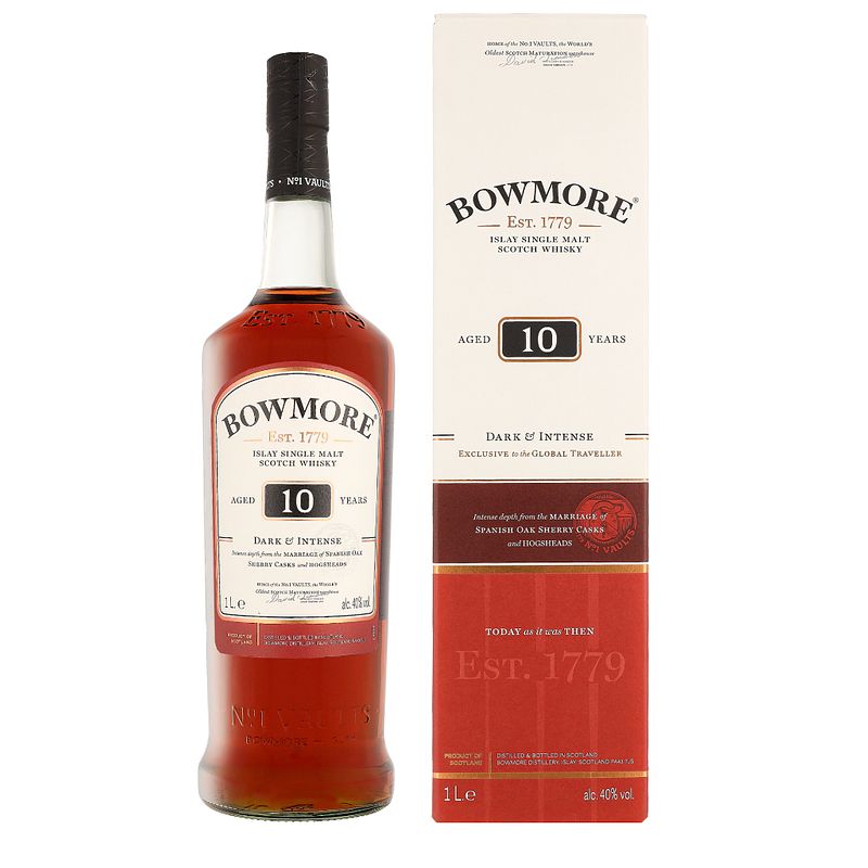 Foto van Bowmore 10 years dark & intense 1ltr whisky + giftbox