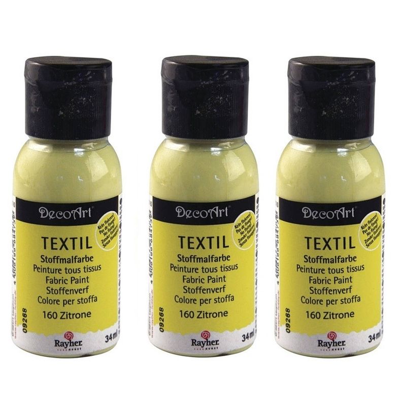 Foto van 3x gele stoffenverf 34 ml decoart - hobbyverf