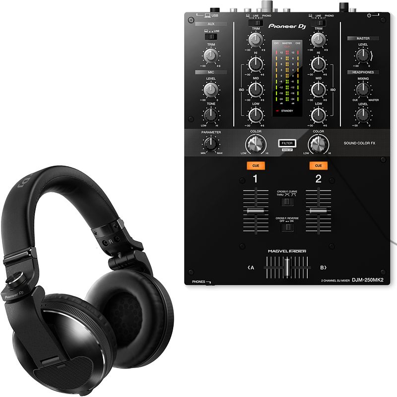 Foto van Pioneer dj djm-250mk2 + pioneer hdj-x10 dj koptelefoon zwart