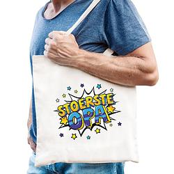 Foto van Stoerste opa popart katoenen tas wit voor heren - feest boodschappentassen