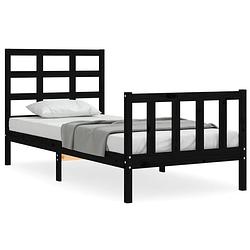 Foto van The living store bedframe zwart - massief grenenhout - 205.5 x 105.5 x 100 cm - multiplex lattenbodem